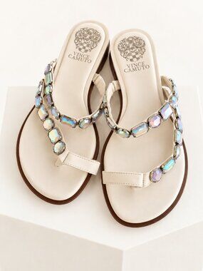 Vince Camuto Women Iridescent Crystal Thong Sandals Cushioned Footbed 1 in Heel